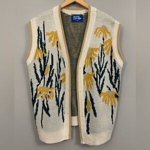 Aelfric Eden Cream Knit Floral Vest with Yellow and Green Motif Large
